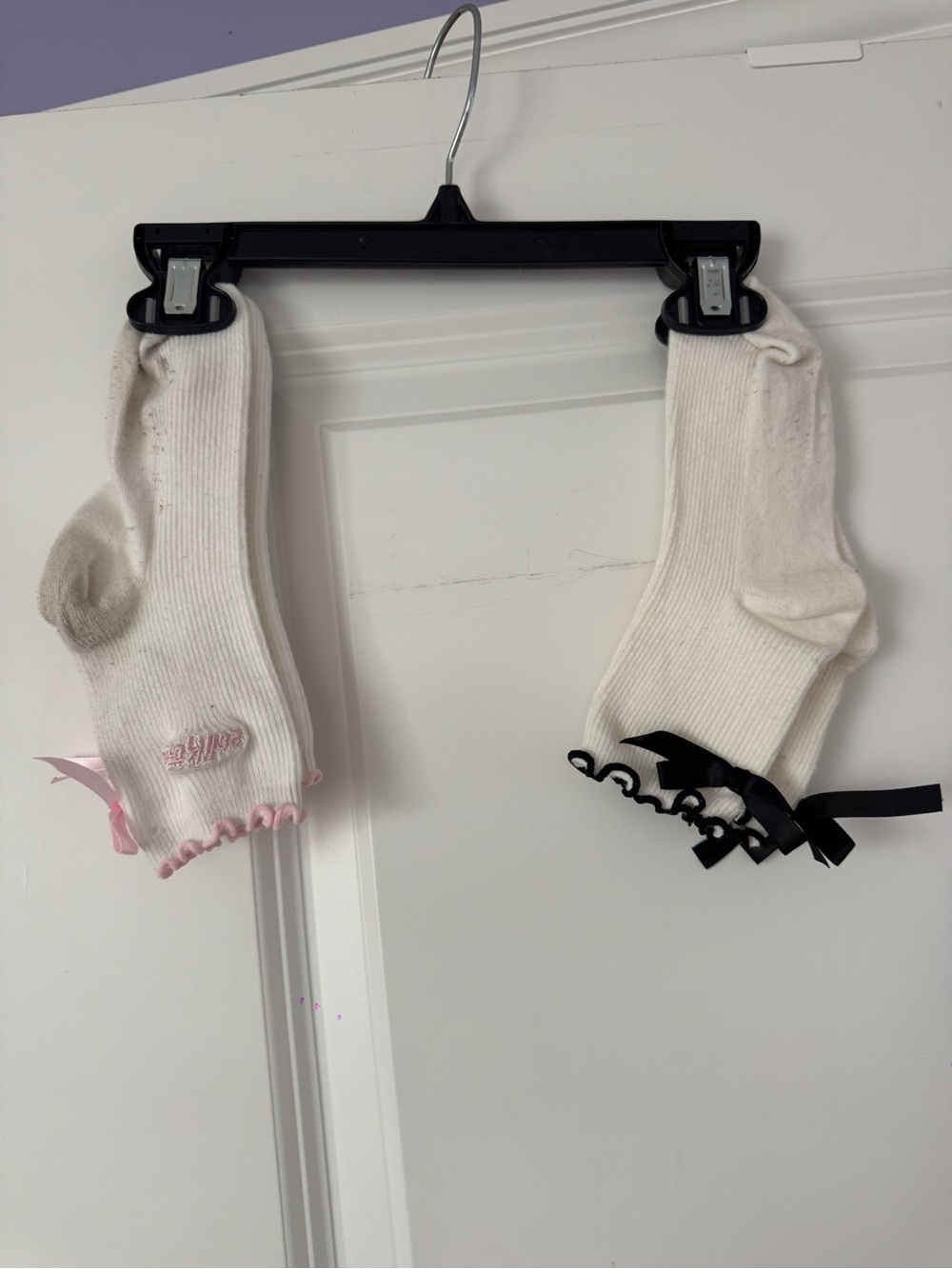 Edikted White Ankle Socks with Pink Ruffle and Black Ribbon